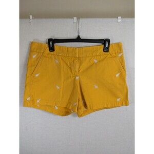 J. CREW Chino Short Women's Sz 10 Yellow Elephant Embroidered Coastal City Fit